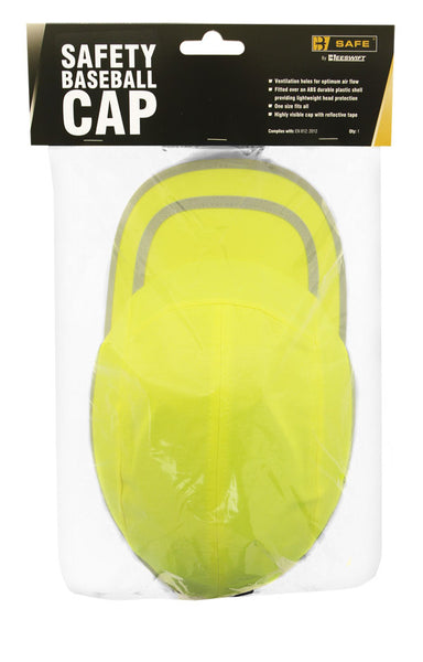 High-visibility yellow B-Safe safety baseball cap with ventilation ports.
