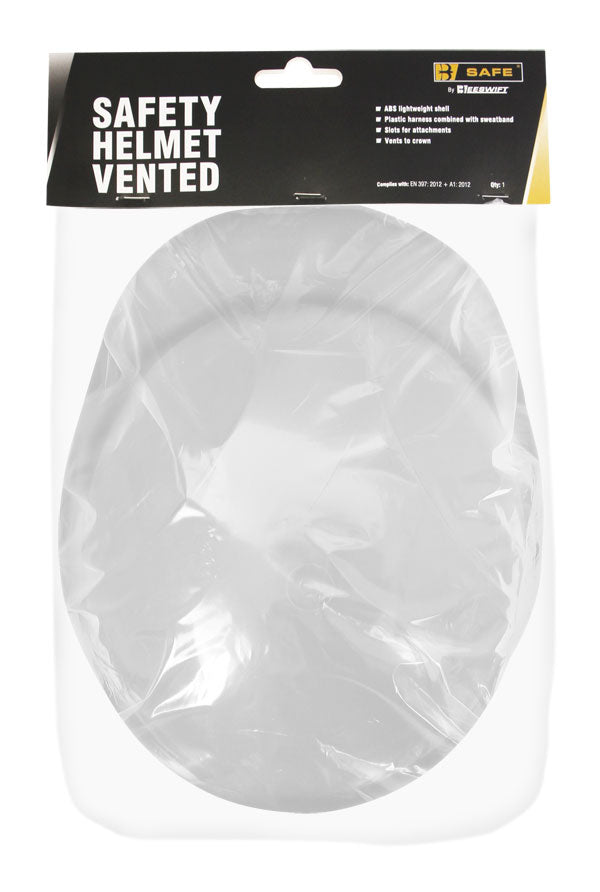 Crisp white B-Safe vented safety helmet for construction site use.
