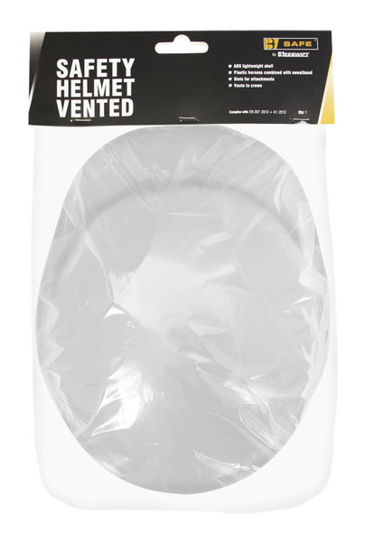 Crisp white B-Safe vented safety helmet for construction site use.