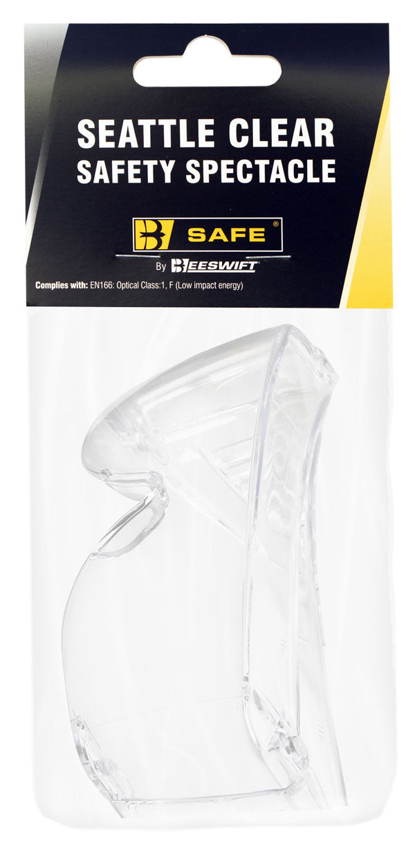 B-Safe 'Seattle' clear cover spectacle, designed to be worn over glasses.