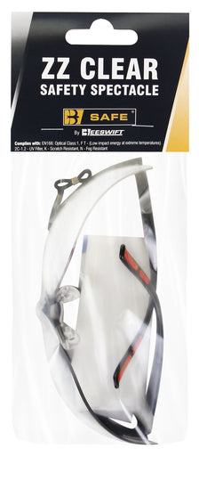 B-Safe ZZ-Clear safety glasses with transparent frames and lenses.