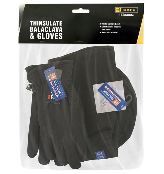 B-Safe black Thinsulate balaclava and matching gloves set for cold weather.
