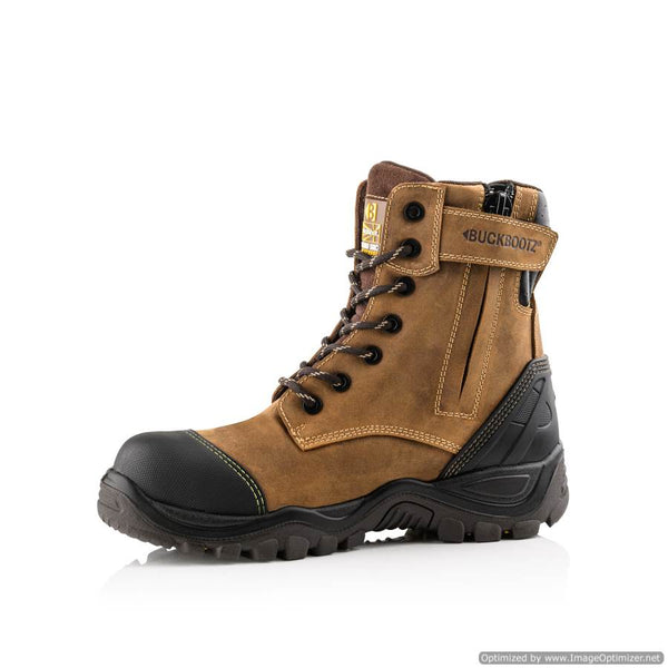 BSH008 Buckbootz Buckshot S3 HRO SRC WRU Dark Brown High Leg Style Safety Lace Zip Boot