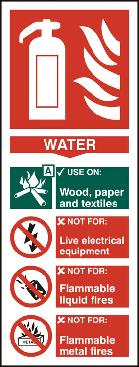 B-Safe Fire Extinguisher Water Sign - Self-Adhesive Vinyl - Pack of 5