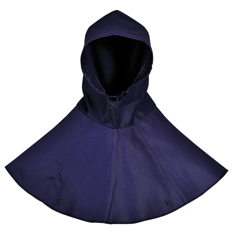 Navy welding hood with flame-resistant shoulder cape