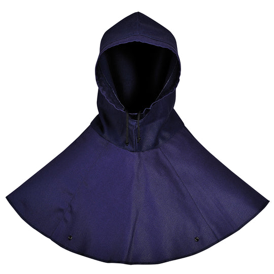 Navy welding hood with flame-resistant shoulder cape