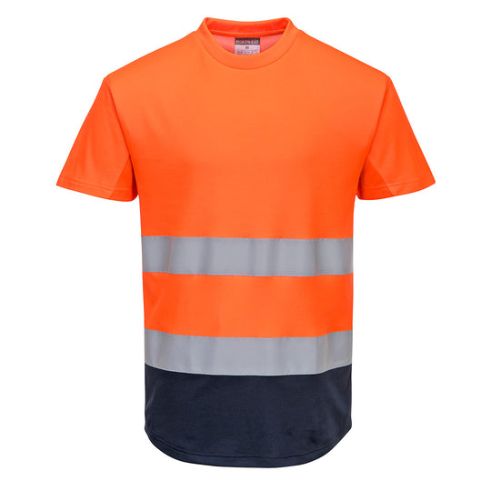 Vibrant orange stretch knit fabric, ideal for comfortable activewear.
