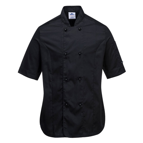 Portwest Rachel Women's Chefs Jacket C737 in black, tailored for a flattering female fit.