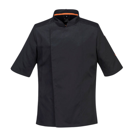 Black Portwest Mesh Air Pro Jacket C738 with mesh panels for superior breathability in the kitchen.