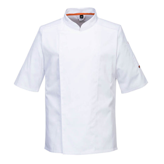 White Portwest Stretch MeshAir Pro Jacket C746, combining comfort with a professional aesthetic.