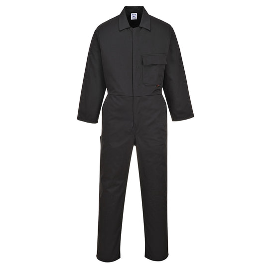 Durable Portwest Classic Coverall C802 in solid black, providing full-body protection for workers.