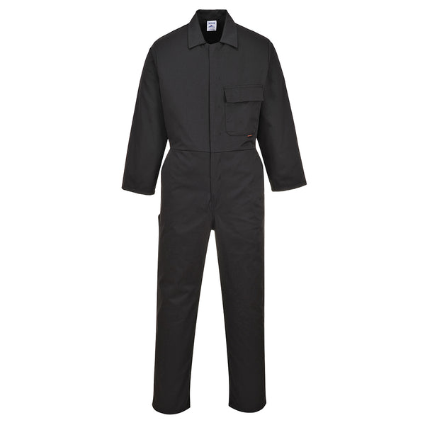 Durable Portwest Classic Coverall C802 in solid black, providing full-body protection for workers.