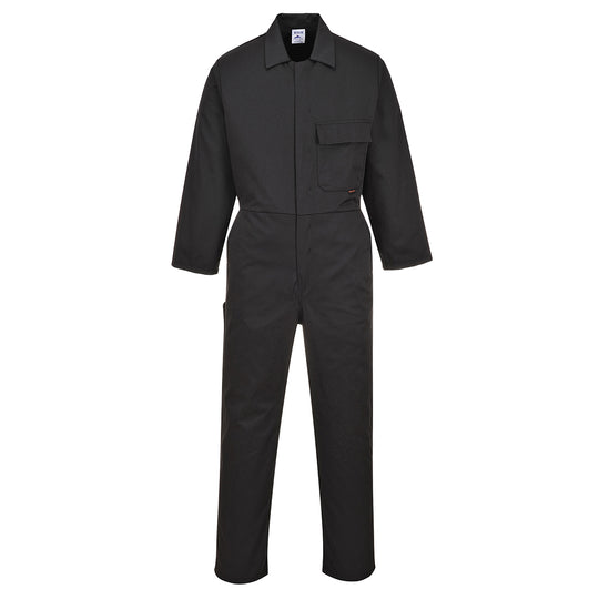 The Portwest Classic Coverall C802 in bottle green, featuring multiple pockets for utility.
