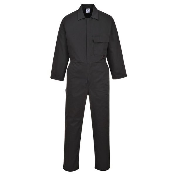 The Portwest Classic Coverall C802 in bottle green, featuring multiple pockets for utility.