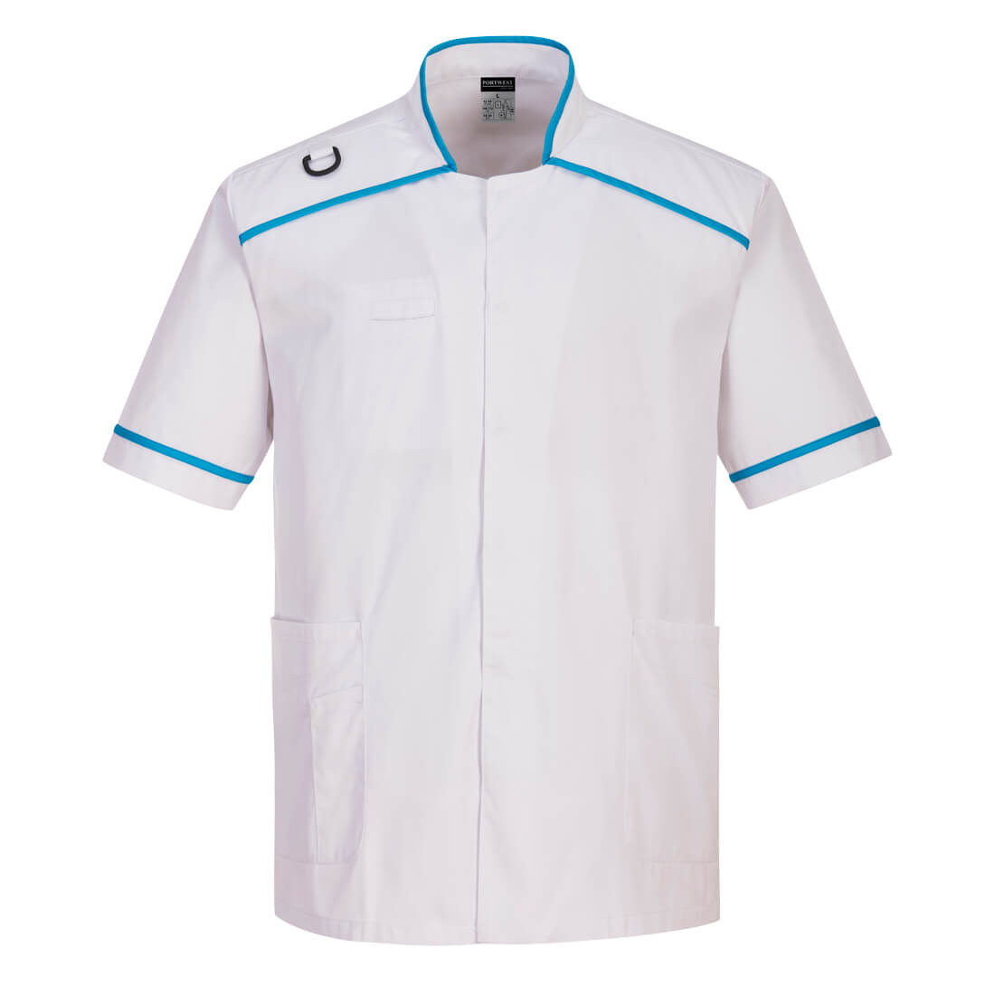 Portwest men's medical tunic C821 in white and aqua.