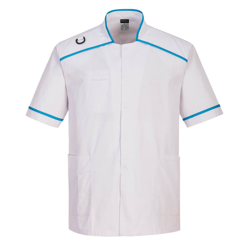 Portwest men's medical tunic C821 in white and aqua.