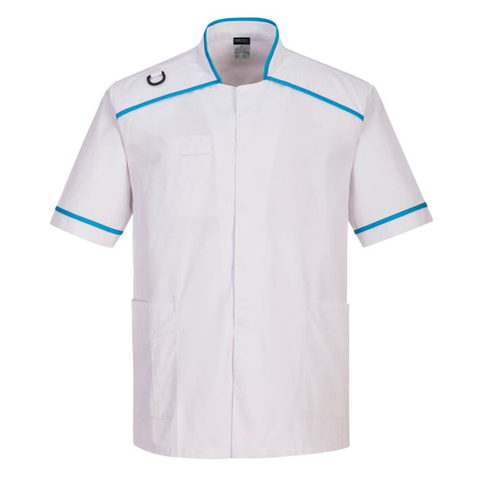 Portwest men's medical tunic C821 in white and aqua.