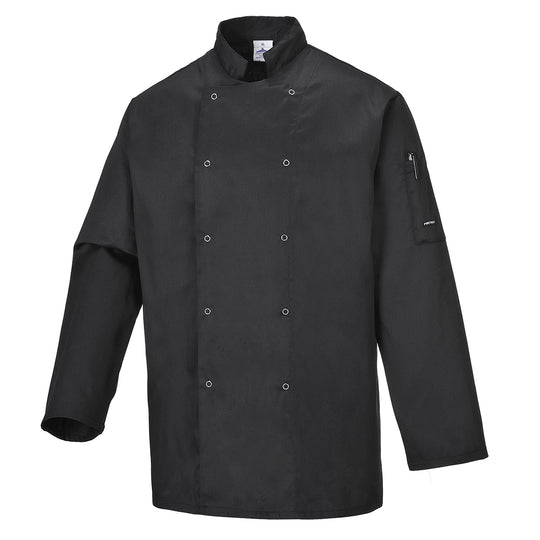 Portwest Suffolk chef's jacket (long sleeve) C833 in black.
