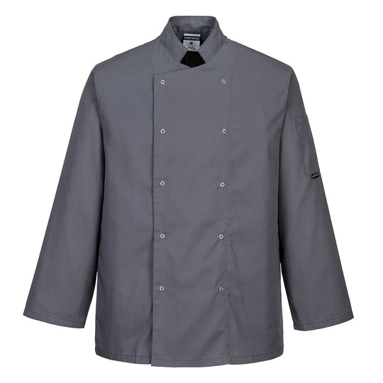 Portwest Suffolk chef's jacket (long sleeve) C833 in sage green.