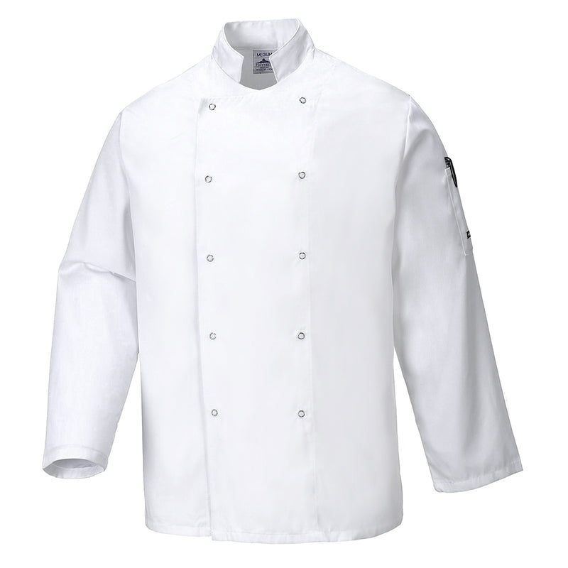 Portwest Suffolk chef's jacket (long sleeve) C833 in white.