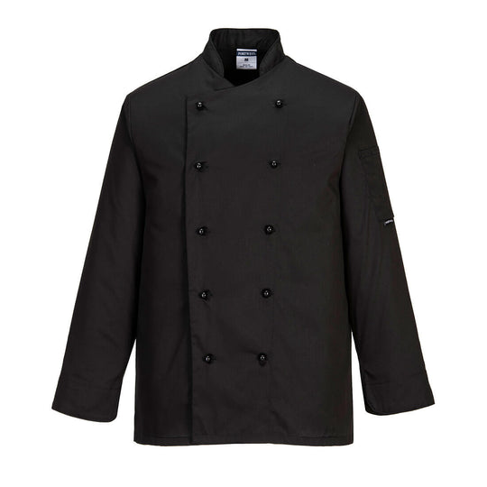 Portwest Somerset chef's jacket (long sleeve) C834 in black.
