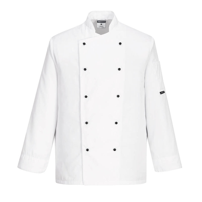 Portwest Somerset chef's jacket (long sleeve) C834 in white.