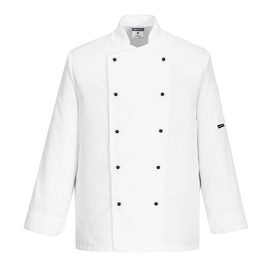 Portwest Somerset chef's jacket (long sleeve) C834 in white.