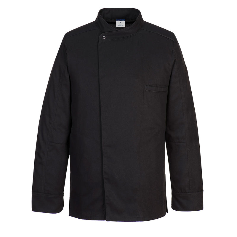 Portwest Surrey chef's jacket (long sleeve) C835 in black.