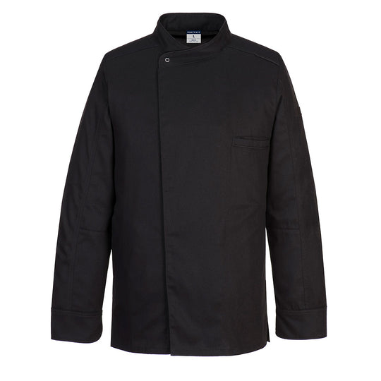 Portwest Surrey chef's jacket (long sleeve) C835 in black.