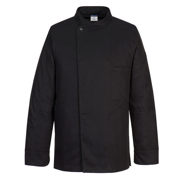 Portwest Surrey chef's jacket (long sleeve) C835 in black.