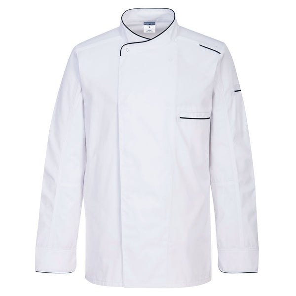 Portwest Surrey chef's jacket (long sleeve) C835 in white.