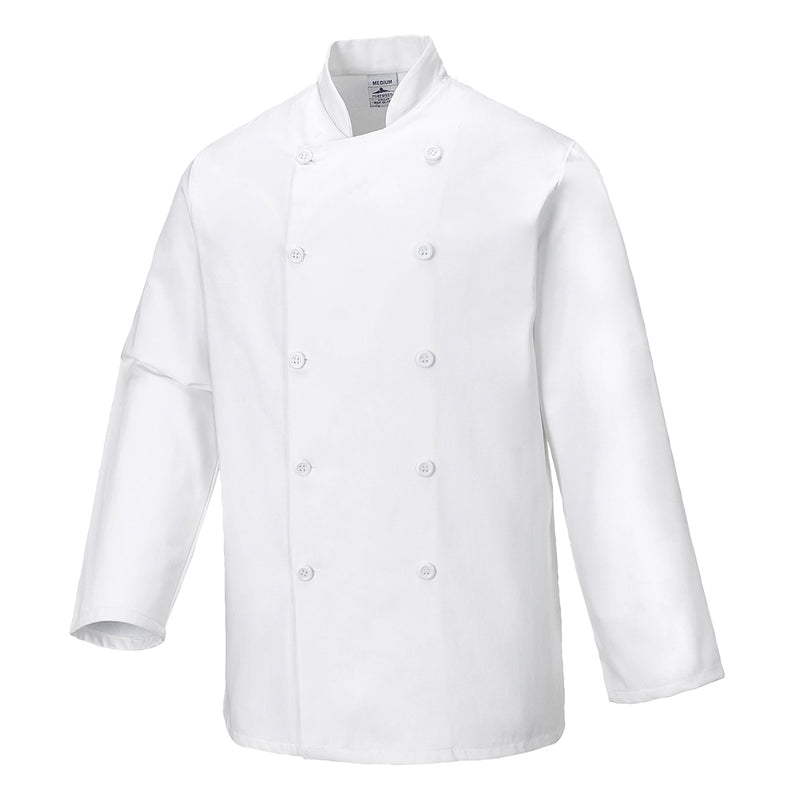 Portwest Sussex chef's jacket (long sleeve) C836 in white.