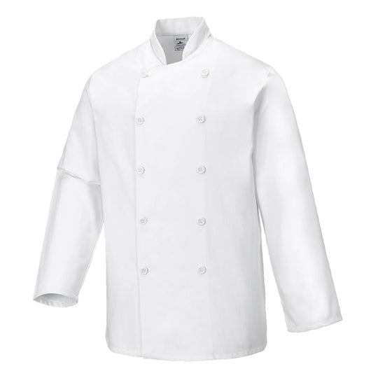 Portwest Sussex chef's jacket (long sleeve) C836 in white.