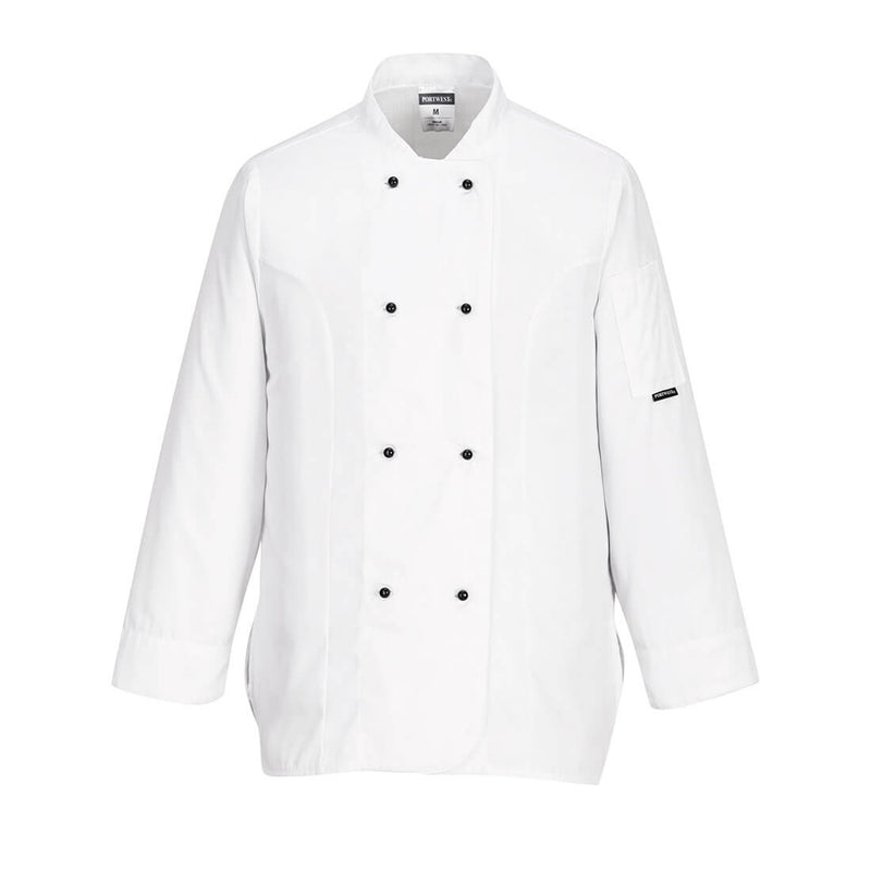 Portwest Rachel women's chef's jacket (long sleeve) C837 in white.