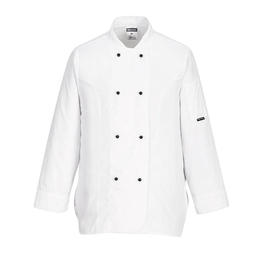 Portwest Rachel women's chef's jacket (long sleeve) C837 in white.