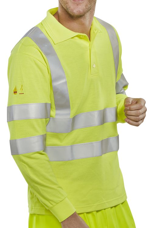 Beeswift Fire Retardant Hi-Vis Anti Static Polo Long Sleeved