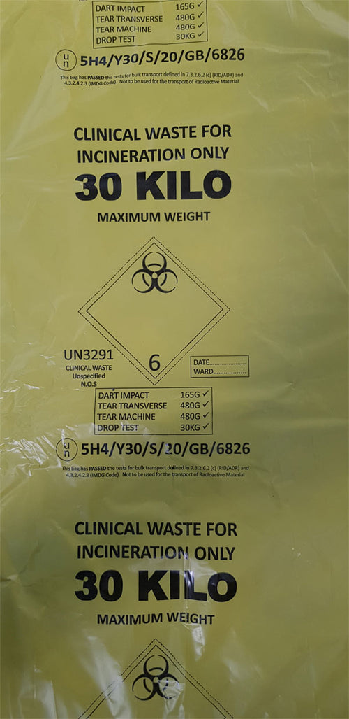 Click Medical Adr Clinical Waste Bags 30KG Yellow