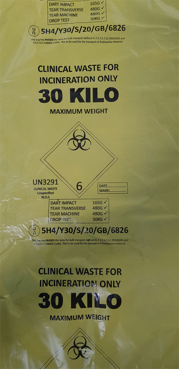 Click Medical Adr Clinical Waste Bags 30KG Yellow
