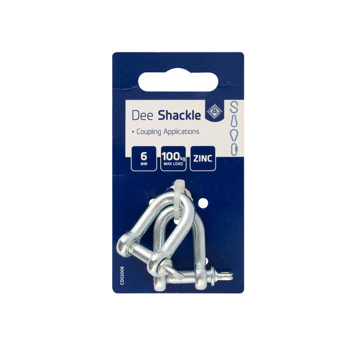 CD02006 BZP Dee Shackles 6mm. Box of 10 Cards. 2 Per card