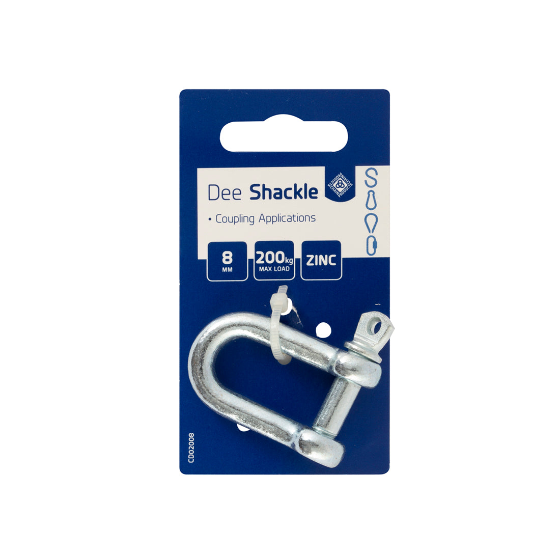 CD02008 BZP Dee Shackles 8mm. Box of 10 Cards. 1 Per card