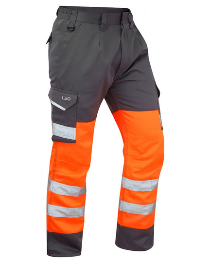 Bideford hi-vis poly-cotton cargo trouser in orange and grey.