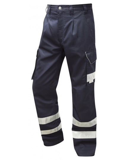 Leo Workwear Ilfracombe navy blue work trousers for comfort, durability, and daily protection