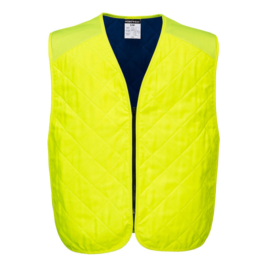 Yellow Portwest evaporative cooling vest for heat relief