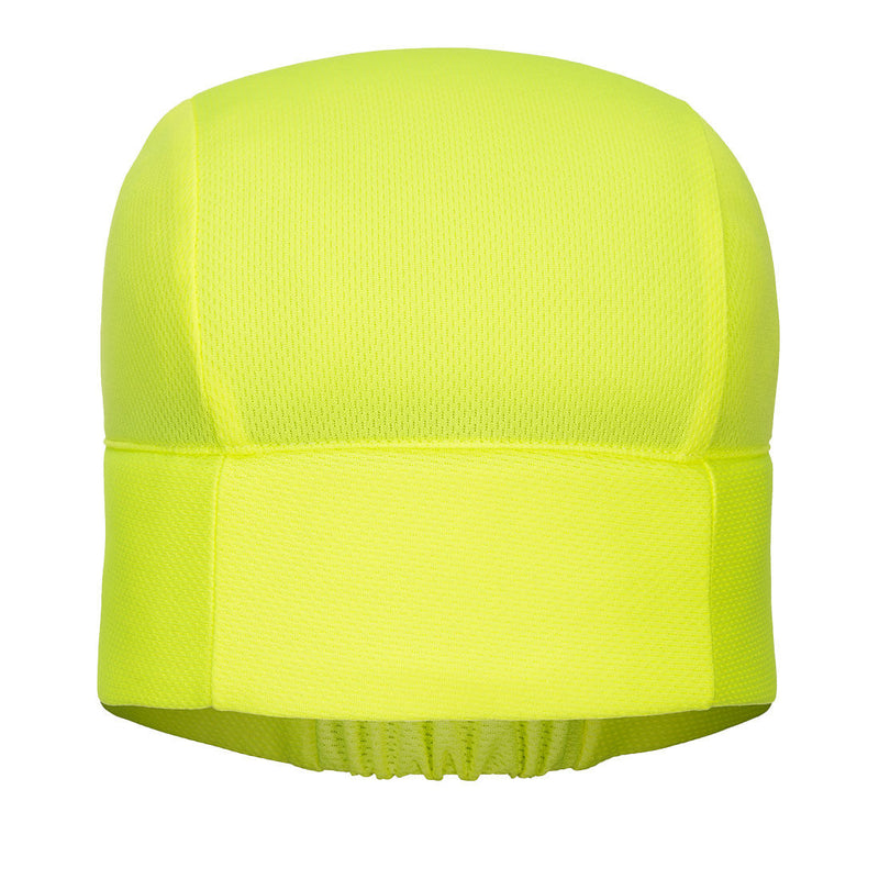 Yellow Portwest cooling crown beanie for hot climates