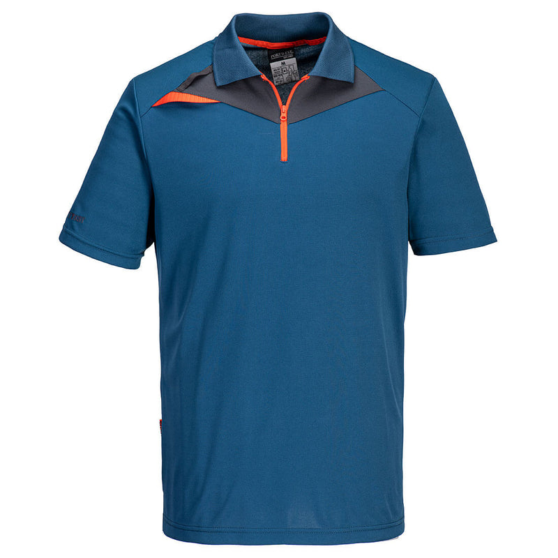 Front view of the Portwest DX4 Polo Shirt in a metro blue color.