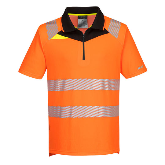 Orange Portwest DX4 hi-vis zip polo shirt S/S