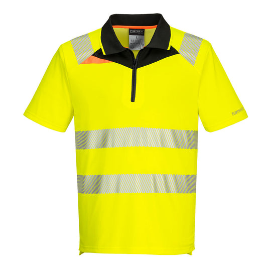 Yellow Portwest DX4 hi-vis zip polo shirt S/S
