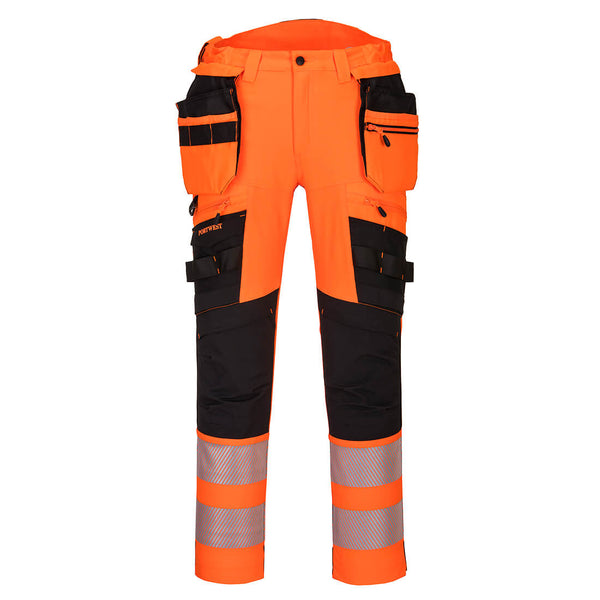 Portwest Hi-Vis Holster Pocket Trouser in orange and black.