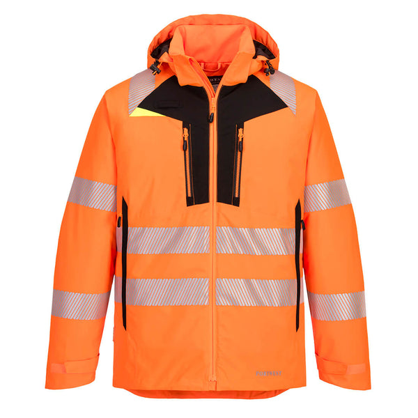 Front view of the Portwest DX4 Hi-Vis Winter Jacket DX461 in orange and black.