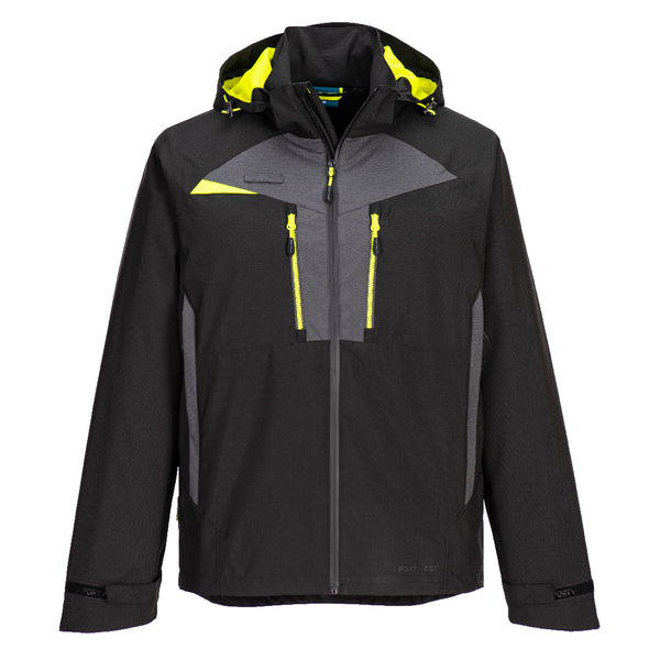 Front view of the Portwest DX4 Shell Jacket DX463 in black, worn by a model.